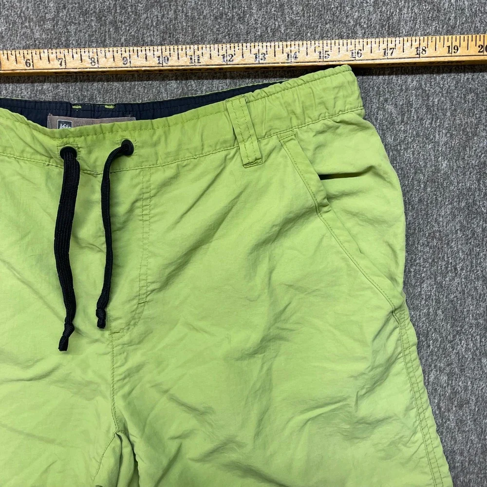 Vtg‎ REI Co-op Mens Hiking Shorts Lime Green Nylon Cargo Pockets Drawstring  S